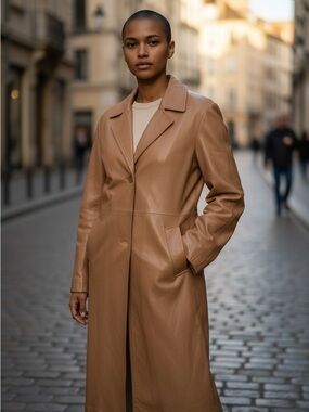 Newport News Tan Leather Long Coat